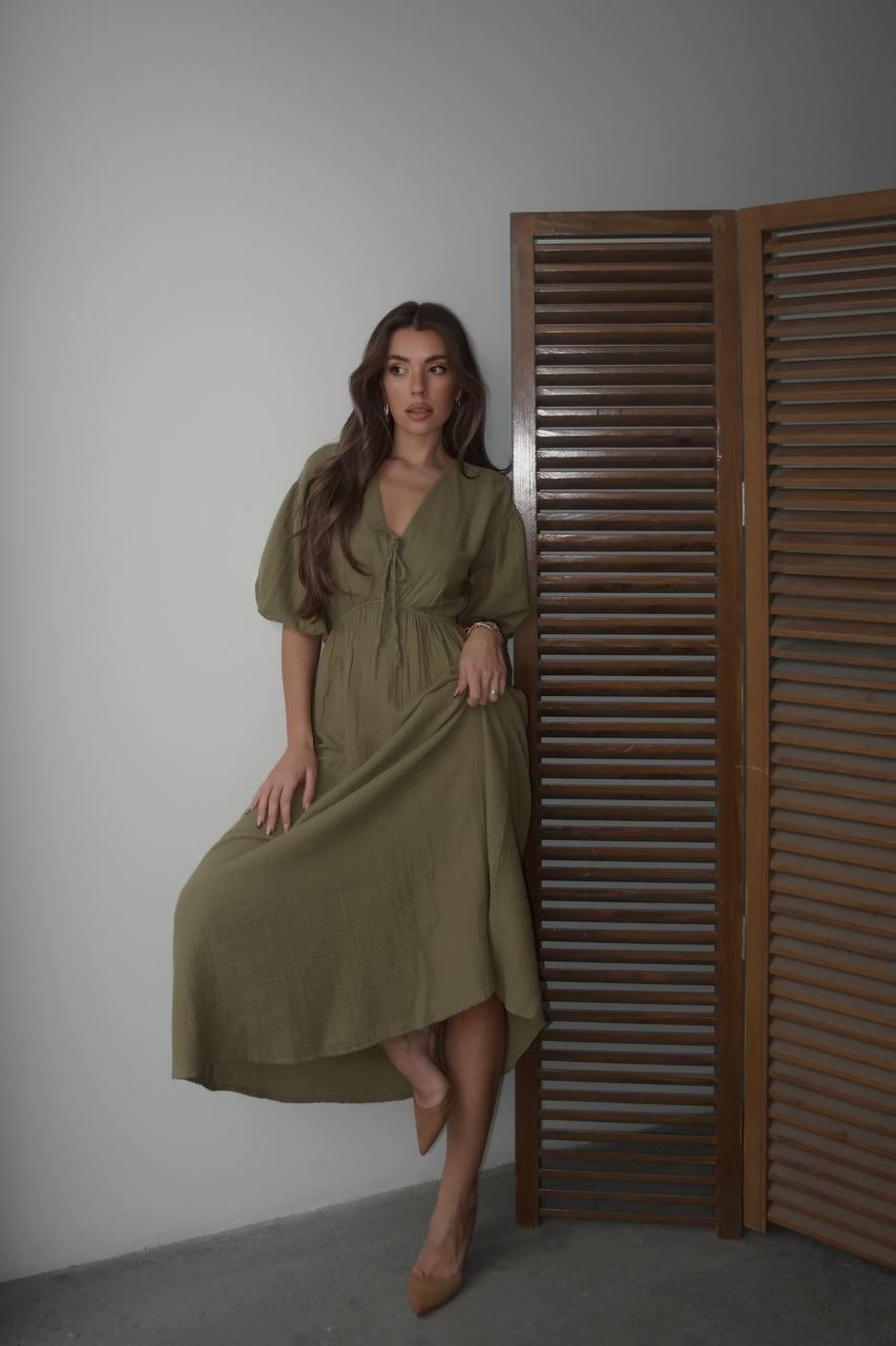 Muslin Kumaş Elbise Haki